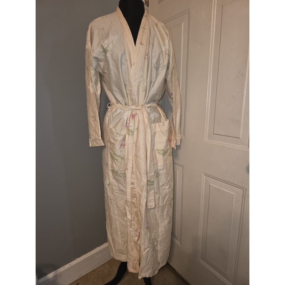 Vtg Yves Delforme Paris Butter Yellow Floral Robe Elegant Cottagecore Size L - Picture 2 of 12